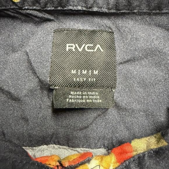 RVCA Button Down Shirt Mens Medium Navy Floral Short Sleeve Easy Fit Skater Surf - Picture 2 of 6